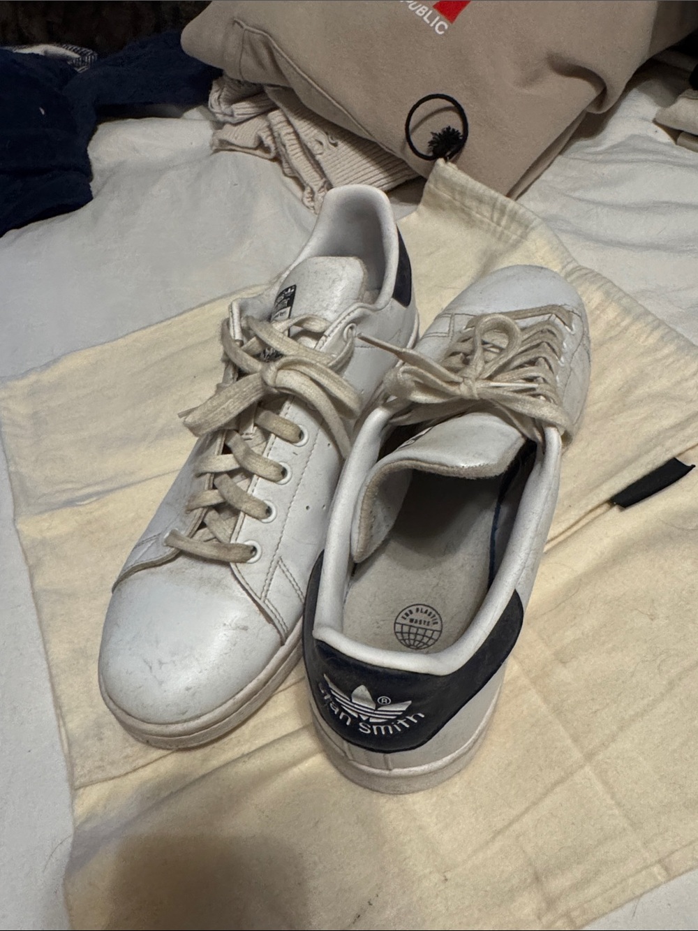 adidas White Sneakers with Navy Heel Tab